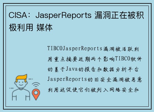 CISA:JasperReports 漏洞正在被积极利用 媒体